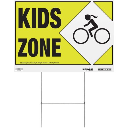 SUNBURST SYSTEMS Sign Kid's Zone 32 in x 22 in Corrugated, 4-Pack PK 3855